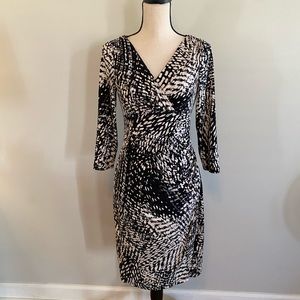 Lauren Ralph Lauren Black Gray Beige Ruched Sheath Wiggle Dress Women’s size 2